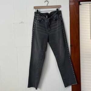 Time and Tru Studded Side Seam Straight Leg Jeans With Raw Hem Gray 14